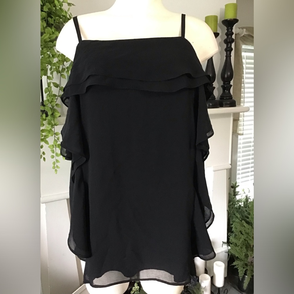 Calvin Klein Black Ruffle Off-Shoulder Camisole